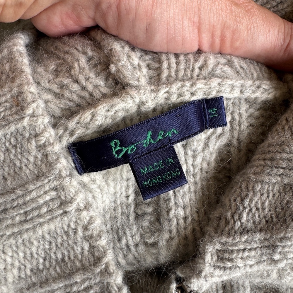 Boden Cable Knit Women's Wool/Angora Hooded Cardigan Sweater Size 14 - Picture 9 of 14